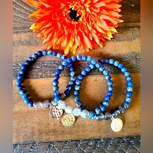 Lapis & Gray Moonstone SS Disc Bracelet